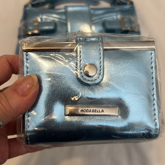 NWT Moda Bella  Metallic Blue Handbag and Wallet Set perfect festival size - Picture 4 of 15